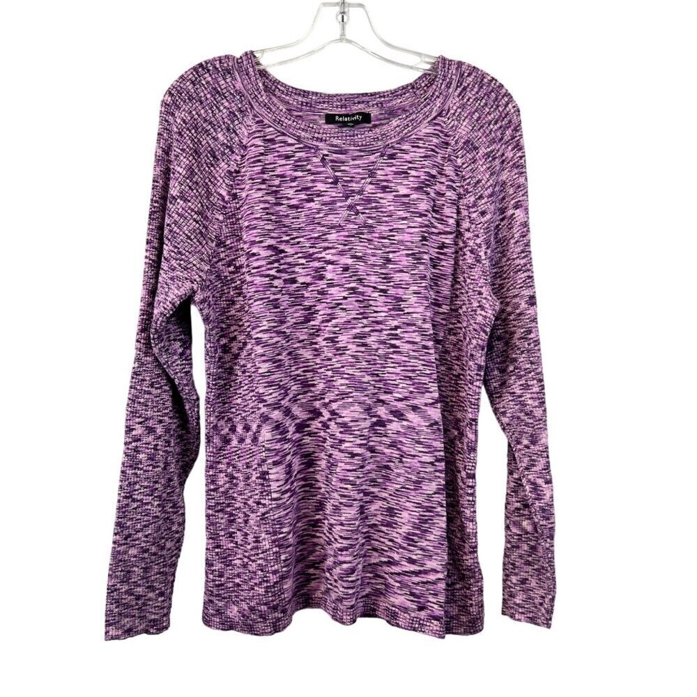 Relativity Women’s Round Neck Long Sleeve Pullover Sweater Purple Space Dye 2X